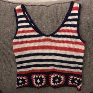 Red Camel red white & Blue knit crop topside xs